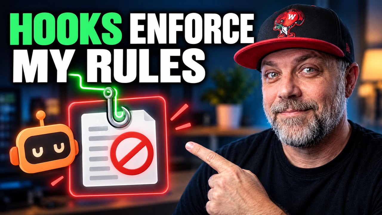 How I Stop Claude Code From Breaking My Rules With Hooks, the video: hooks enforce my rules, a rules sheet with a hook clipped to it