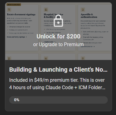 The Dad live business build course listed at $200 in the Skool classroom, unlock for $200 or upgrade to Premium