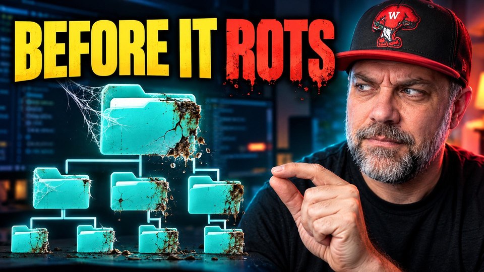 ICM folder structure audit video: a folder tree cracking and rotting under the words Before It Rots