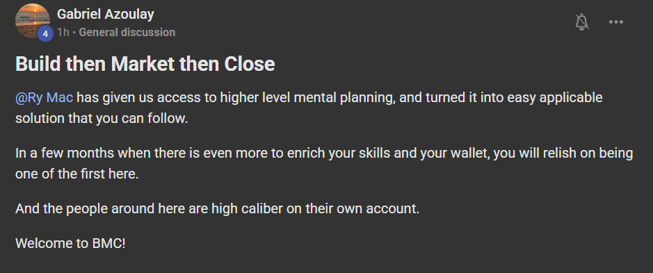 Gabriel Azoulay of The Quiet AI on the Build Market Close method: given us access to higher level mental planning, turned into an easy applicable solution you can follow