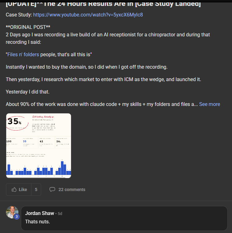 Jordan Shaw reacting to the ICM folder system running live in Claude Code: Thats nuts.