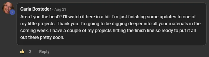 Carla Bosteder commenting on the Build Market Close Skool on the post Use ICM Folder Structure To Build An AI Recep...: Aren't you the best?! I'll watch it here in a bit. I'm just finishing some updates to one of my little projects. Thank you. I'm going to be digging deeper into all your materials in the coming week. I have a couple of my projects hitting the finish line so ready to put it all out there pretty soon.