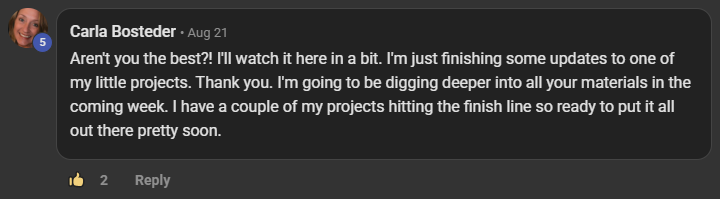 Carla Bosteder commenting on the Build Market Close Skool on the post Use ICM Folder Structure To Build An AI Recep...: Aren't you the best?! I'll watch it here in a bit. I'm just finishing some updates to one of my little projects. Thank you. I'm going to be digging deeper into all your materials in the coming week. I have a couple of my projects hitting the finish line so ready to put it all out there pretty soon.