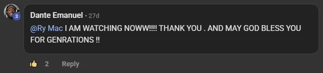 Dante Emanuel commenting on the Build Market Close Skool on the post Check the name of the skill...: @Ry Mac I AM WATCHING NOWW!!!! THANK YOU . AND MAY GOD BLESS YOU FOR GENRATIONS !!