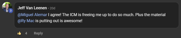 Jeff Van Leenen commenting on the Build Market Close Skool on the post First call with Rymac: @Miguel Alemar I agree! The ICM is freeing me up to do so much. Plus the material @Ry Mac is putting out is awesome!