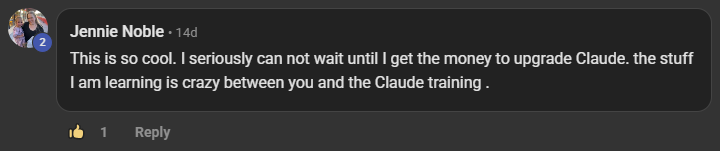 Jennie Noble commenting on the Build Market Close Skool on the post I'm automating the automated ICM production line with a GUI: This is so cool. I seriously can not wait until I get the money to upgrade Claude. the stuff I am learning is crazy between you and the Claude training .