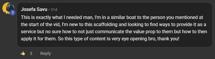 Josefa Savu commenting on the Build Market Close Skool on the post How To Set Up ICM Folder System for A Small B...: This is exactly what I needed man, I'm in a similar boat to the person you mentioned at the start of the vid, I'm new to this scaffolding and looking to find ways to provide it as a service but no sure how to not just communicate the value prop to them but how to then apply it for them. So this type of content is very eye opening bro, thank you!